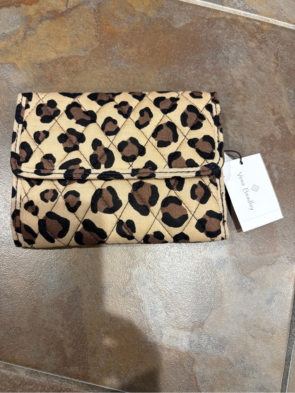Vera Bradley Quilted Fold-Over Wallet – Tan, Brown & Black Leopard Print